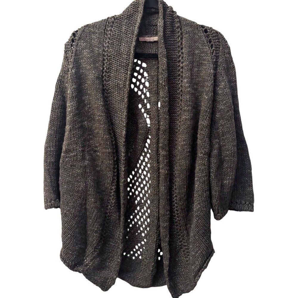 Chiaramente Pattern Knit Cardigan M Italian Alpaca Wool Open Front Boho Italy